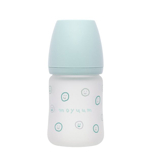 Bình sữa thủy tinh tráng silicone Moyuum cổ rộng 150ml - Mặt cười