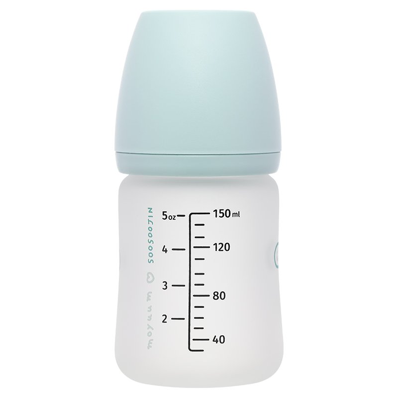 Bình sữa thủy tinh tráng silicone Moyuum cổ rộng 150ml - Mặt cười