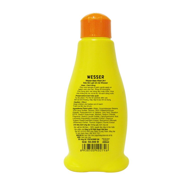 Sữa tắm & gội 2in1 cho bé Wesser hương phấn 200ml
