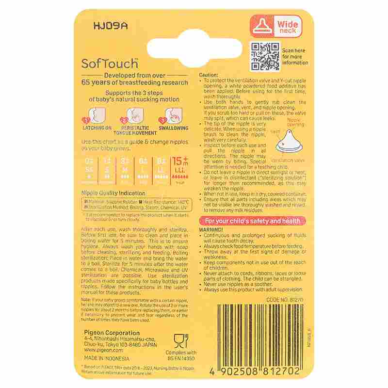 Bộ 2 núm ti Pigeon Softouch cổ rộng size LLL (từ 15 tháng)