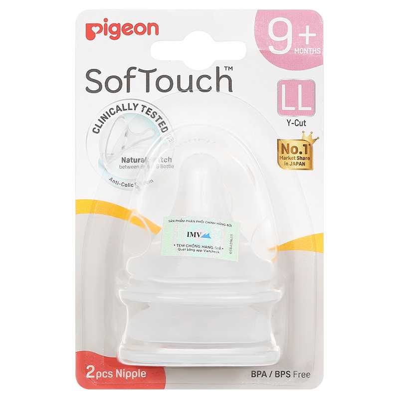 Bộ 2 núm ti Pigeon Softouch cổ rộng size LL (9-15 tháng)