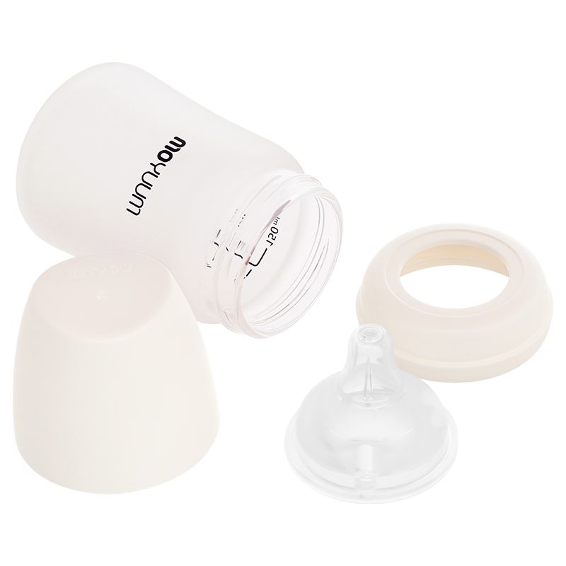 Bình sữa thủy tinh tráng silicone Moyuum cổ rộng 150ml