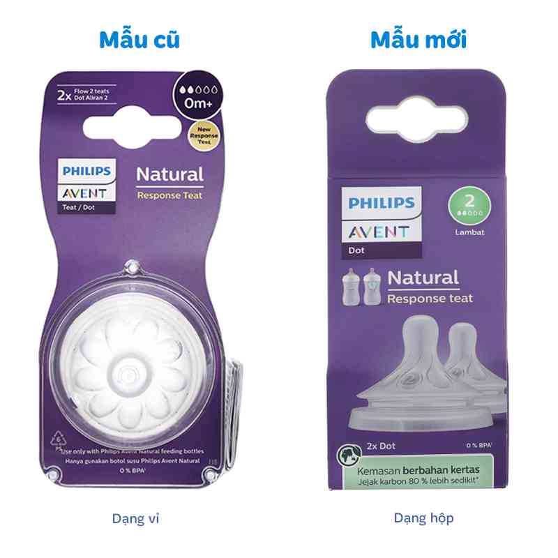 Bộ 2 núm ti Philips Avent SCY962/02 cổ rộng size 2 (0-1 tháng)