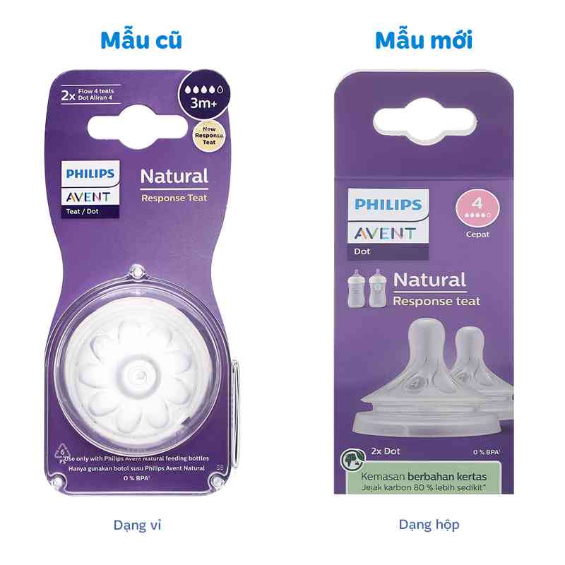 Bộ 2 núm ti Philips Avent SCY964/02 cổ rộng size 4 (3-6 tháng)