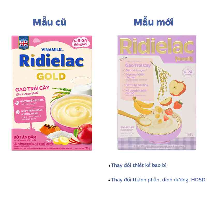 Bột ăn dặm Vinamilk Ridielac Gold gạo, trái cây 200g