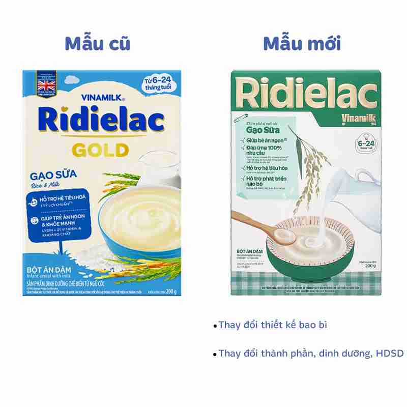 Bột ăn dặm Vinamilk Ridielac Gold gạo, sữa 200g
