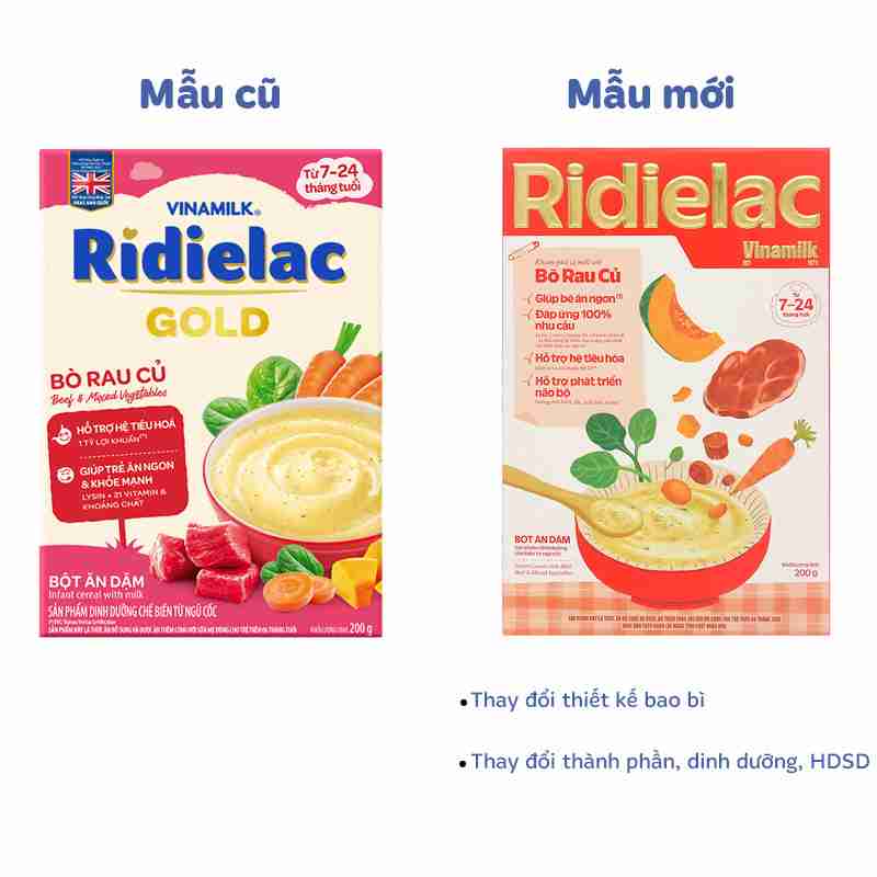 Bột ăn dặm Vinamilk Ridielac Gold bò, rau củ 200g