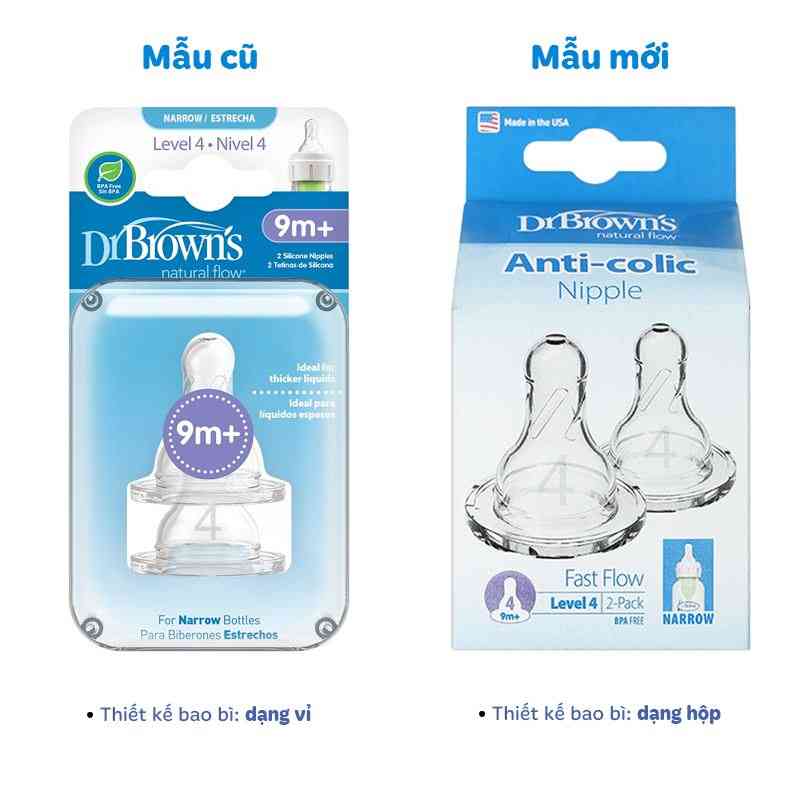 Bộ 2 núm ti Dr.Brown's cổ hẹp size 4 (từ 9 tháng)