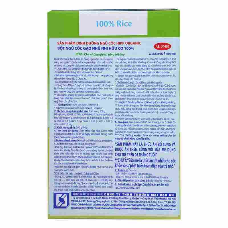 Bột ăn dặm HiPP gạo nhũ nhi hữu cơ 200g