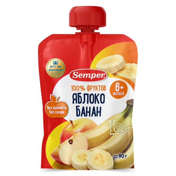 Trái cây nghiền Semper táo, chuối 90g