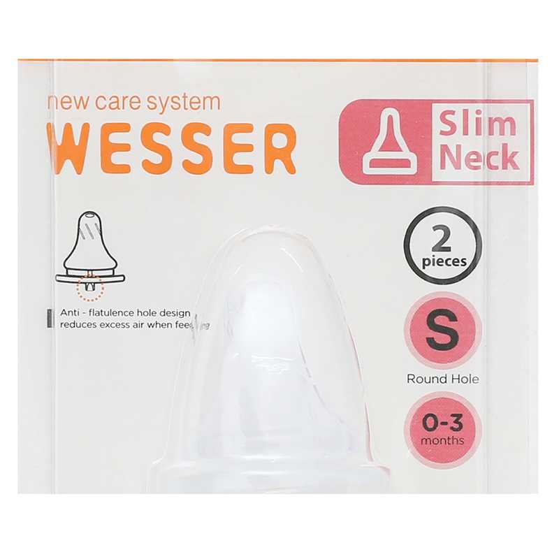 Bộ 2 núm ti Wesser cổ hẹp size S (0-3 tháng)