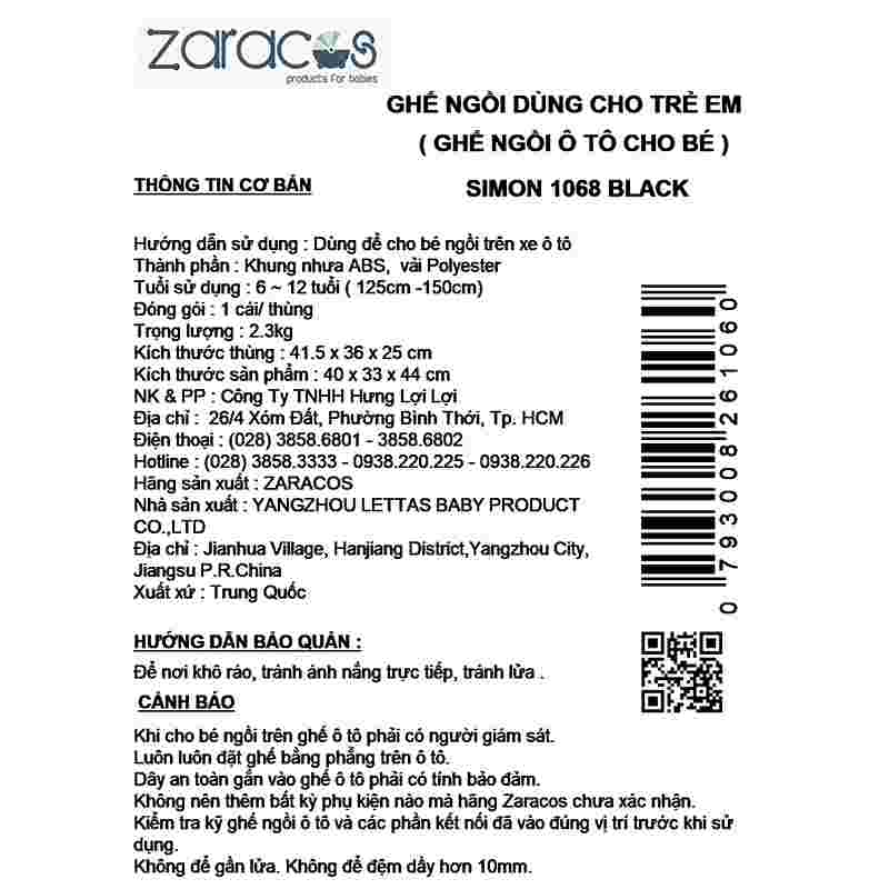 Ghế ngồi ô tô Zaracos Simon 1068