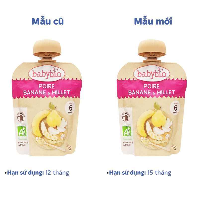 Trái cây nghiền hữu cơ Babybio lê, chuối, hạt kê 90g