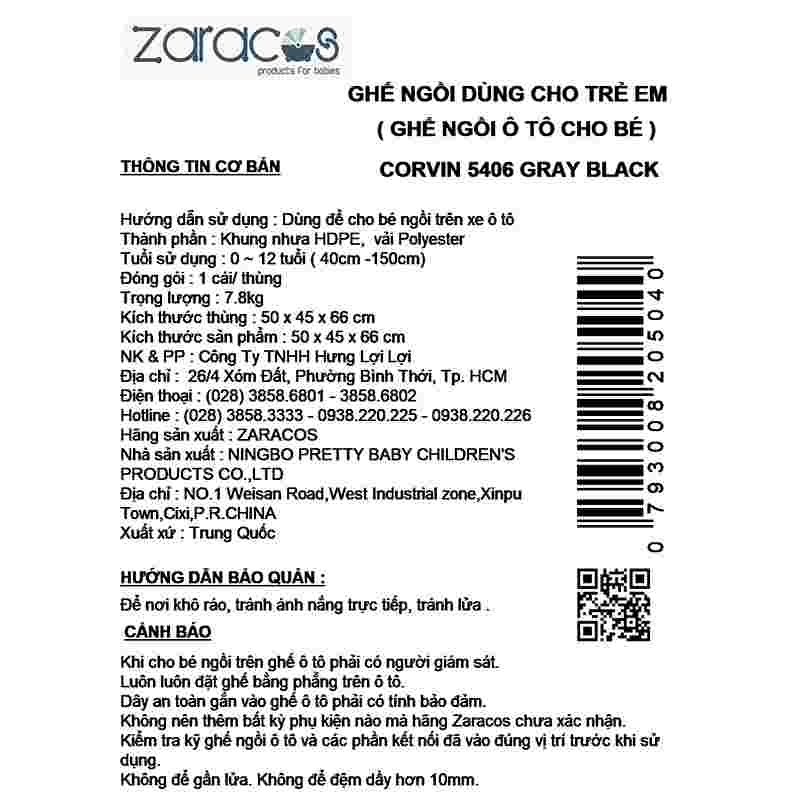 Ghế ngồi ô tô Zaracos Corvin 5406 - Màu đen