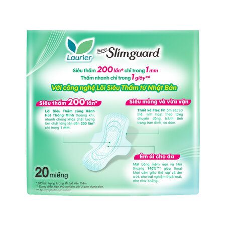 Băng Vệ Sinh Laurier Super Slimguard Siêu Mỏng Cánh 22.5cm 20 Miếng