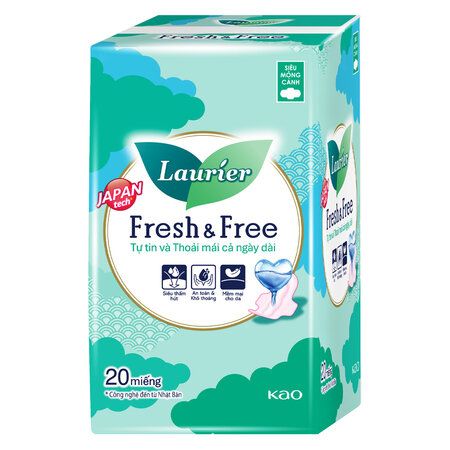 Băng Vệ Sinh Laurier Fresh&Free Siêu Mỏng Cánh 22cm 20 Miếng