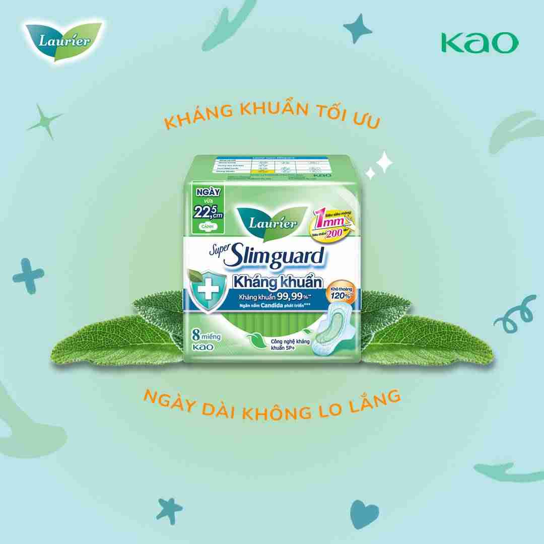 Băng Vệ Sinh Laurier Super Slimguard Kháng Khuẩn Siêu Mỏng Cánh 22.5cm 16 Miếng