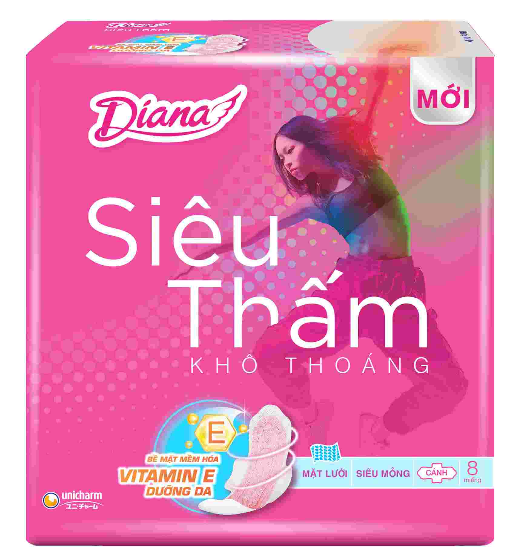 Băng Vệ Sinh Diana Siêu Thấm Siêu Mỏng Cánh 23cm 20 Miếng