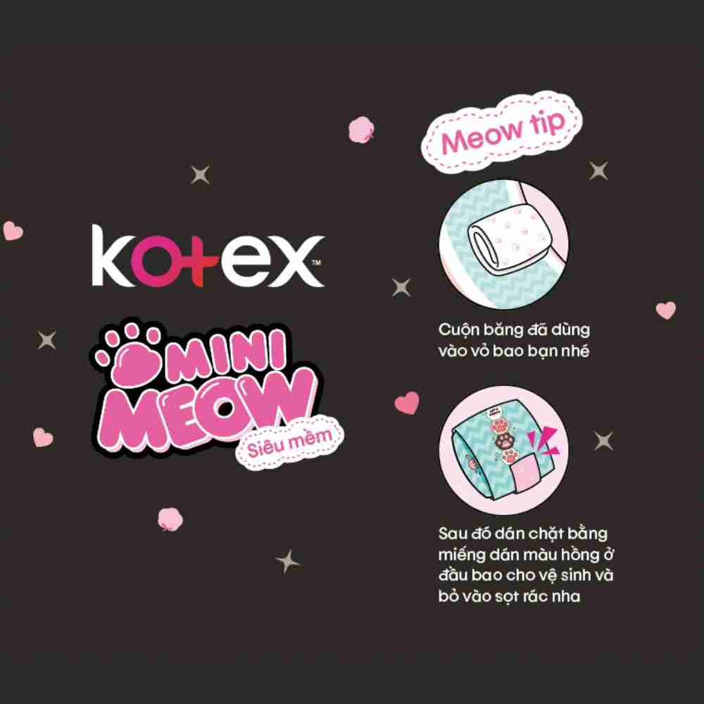 Băng Vệ Sinh Kotex Mini Meow Siêu Mềm Cánh 24cm 8 Miếng
