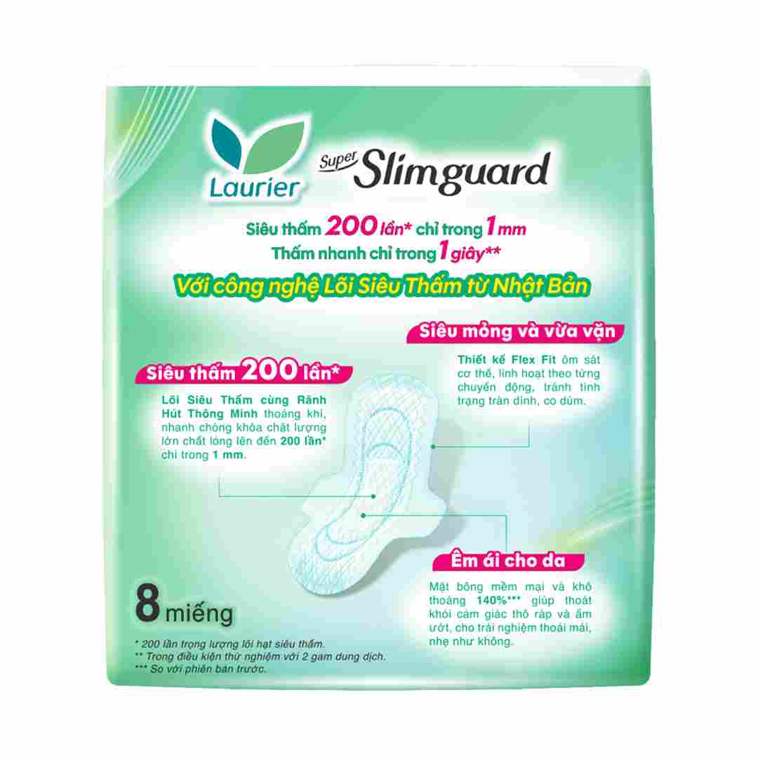 Băng Vệ Sinh Laurier Siêu Mỏng Bảo Vệ 1mm 25cm 8 Miếng