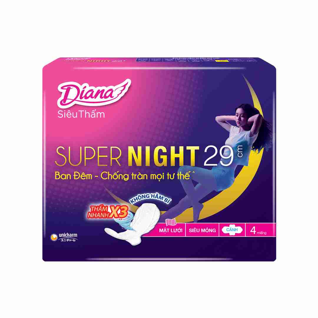 Băng Vệ Sinh Diana Siêu Thấm Supernight 29cm 4 Miếng