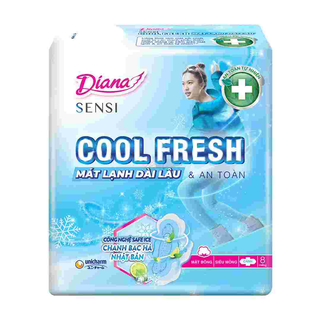 Băng Vệ Sinh Diana Sensi Cool Fresh Mát Lạnh Siêu Mỏng Cánh 8 Miếng