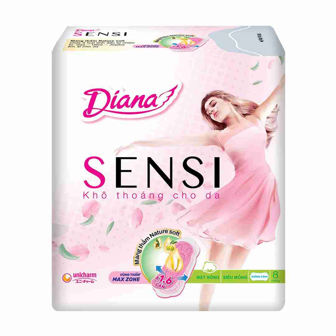 Băng Vệ Sinh Diana Sensi Siêu Mỏng Không Cánh 8 Miếng