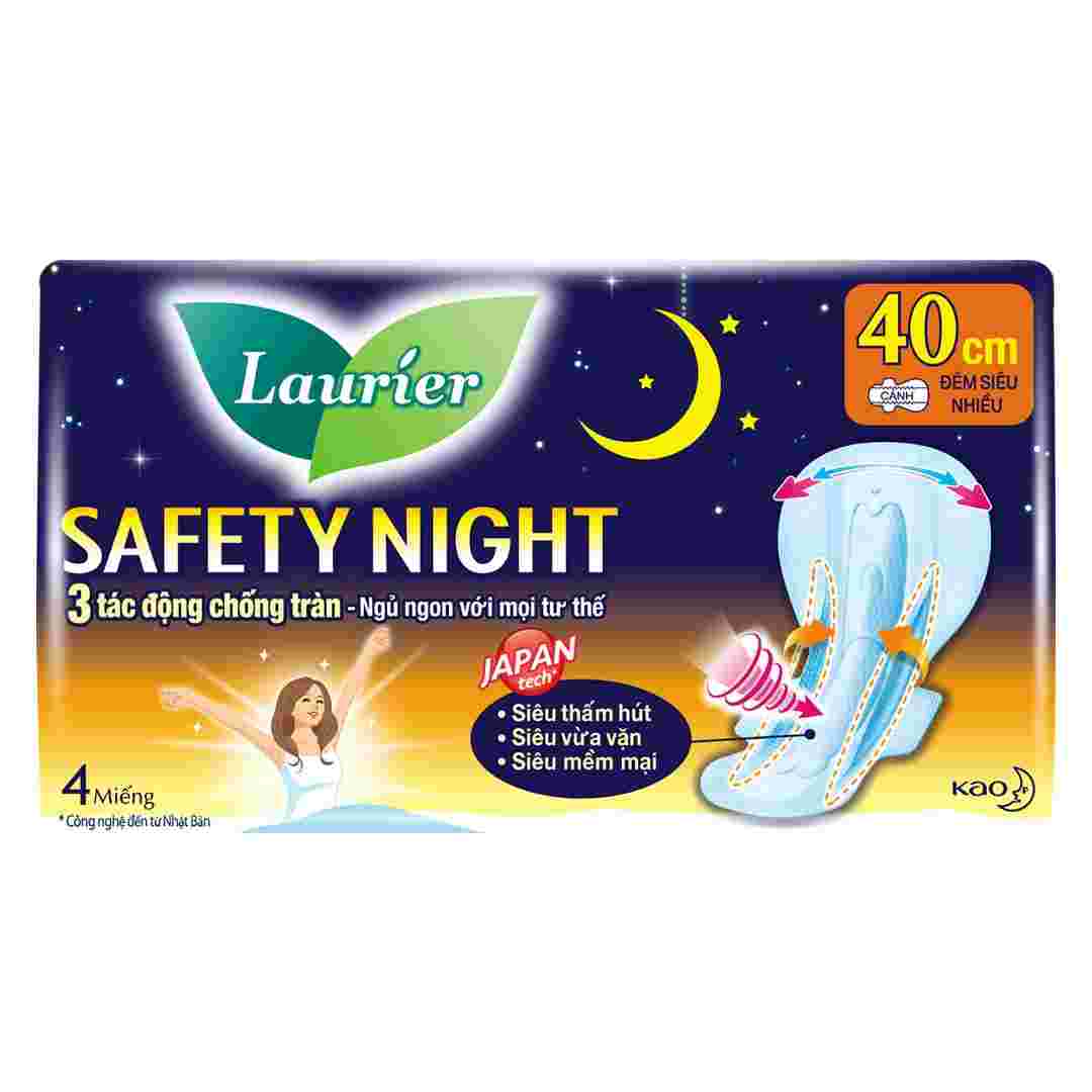 Băng Vệ Sinh Laurier Safety Night Ban Đêm 40cm 4 Miếng