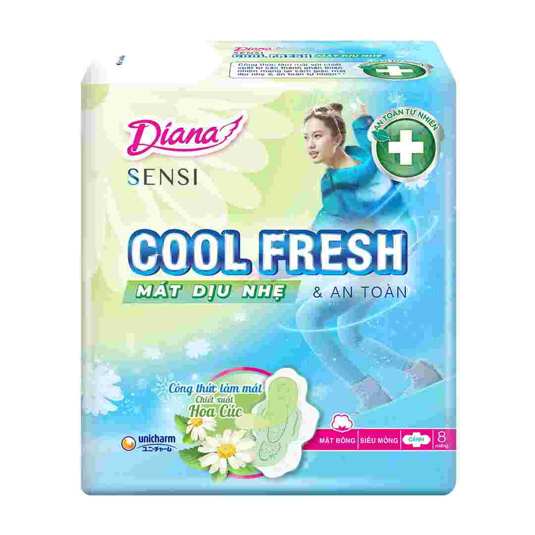 Băng Vệ Sinh Diana Sensi Cool Fresh Mát Dịu Siêu Mỏng Cánh 8 Miếng