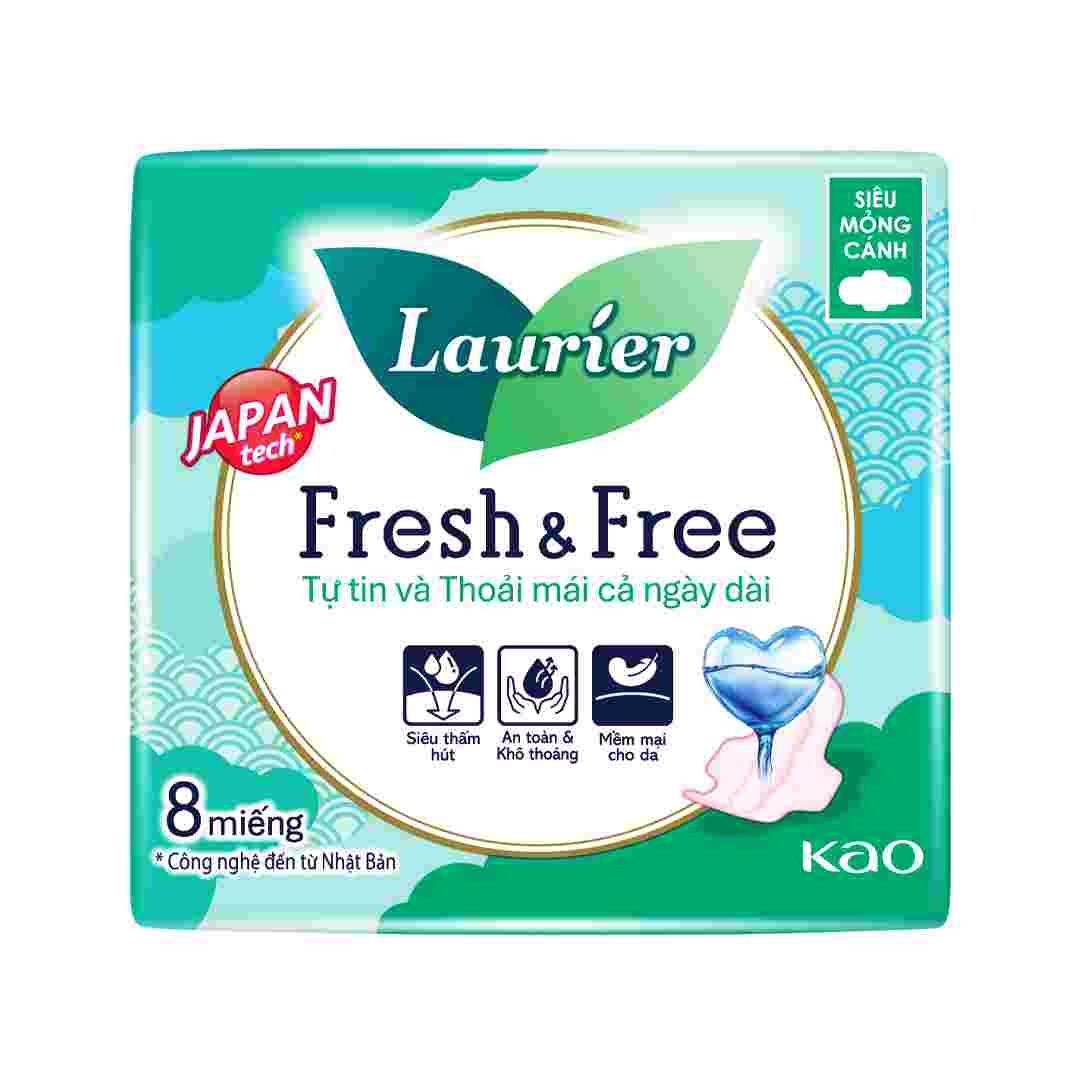 Băng Vệ Sinh Laurier Fresh&Free Siêu Mỏng Cánh 22cm 8 Miếng