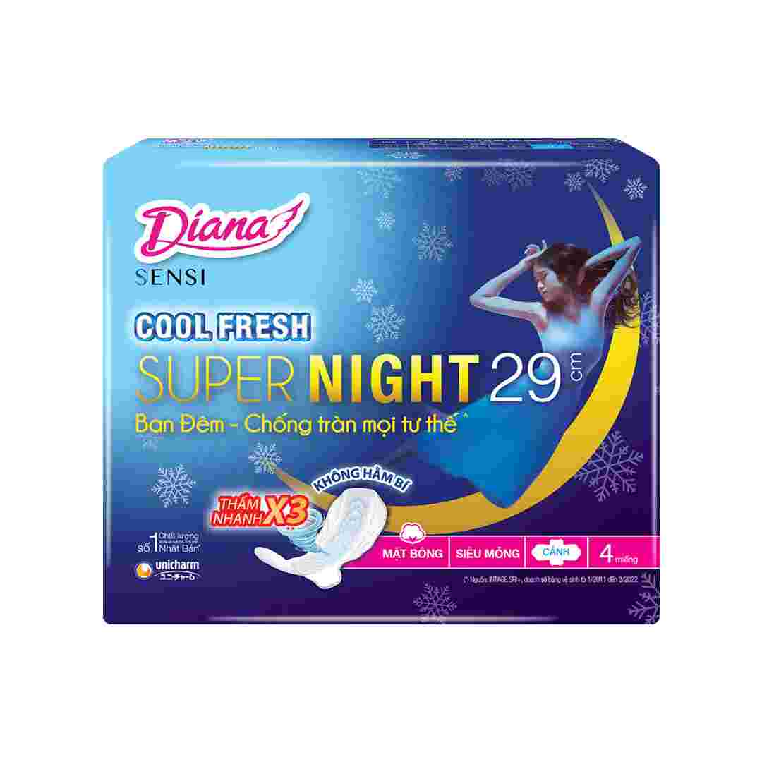 Băng Vệ Sinh Diana Sensi Cool Fresh Supernight 29cm 4 Miếng