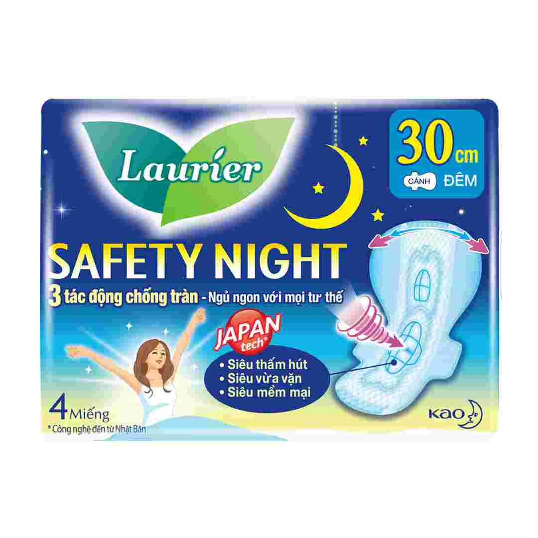 Băng Vệ Sinh Laurier Safety Night Ban Đêm 30cm 4 Miếng