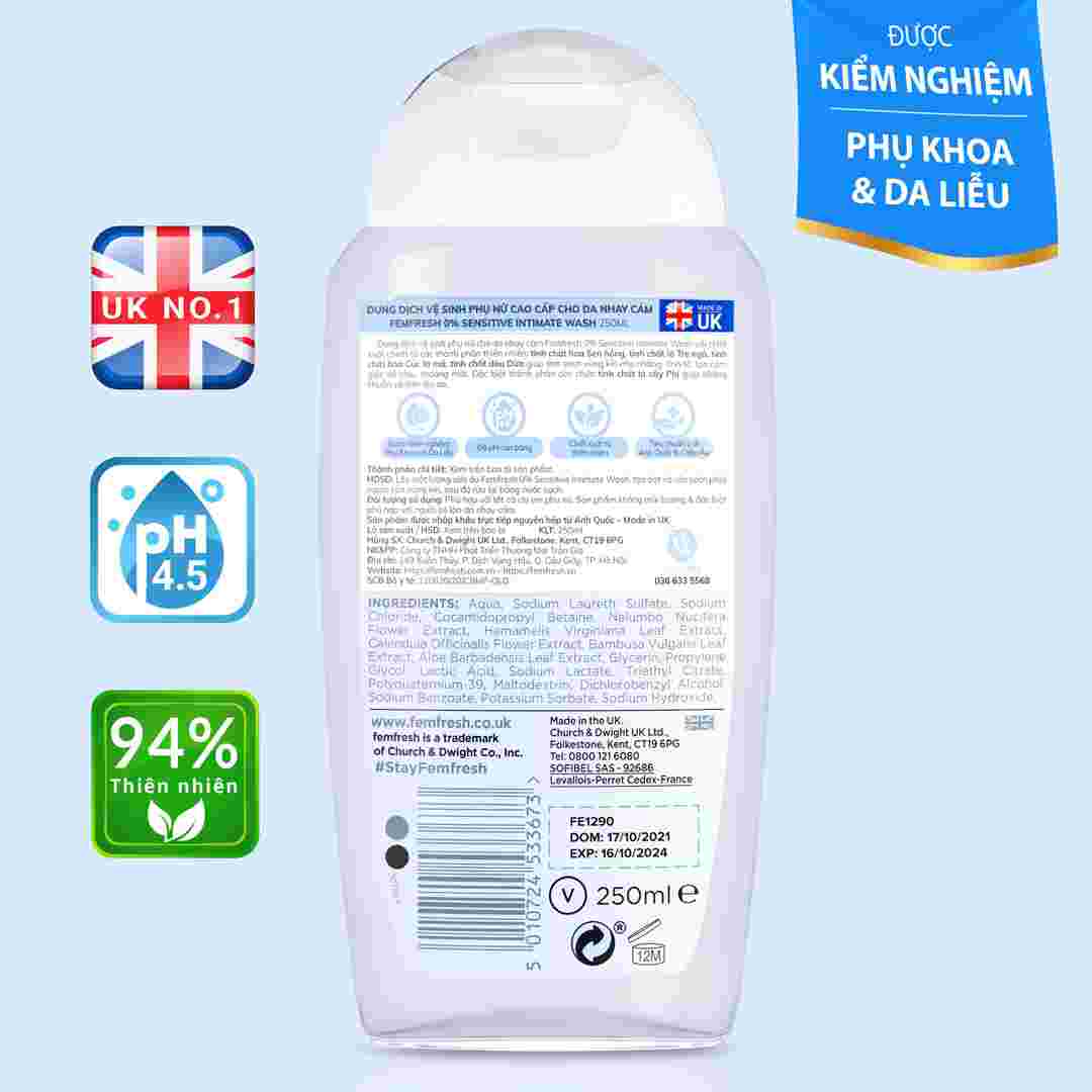Dung Dịch Vệ Sinh Phụ Nữ Femfresh Cao Cấp Da Nhạy Cảm 250ml