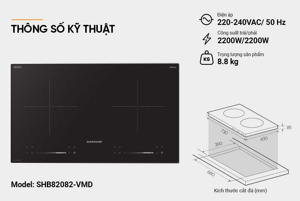 Bếp từ đôi Sunhouse SHB82082-VMD 4400W