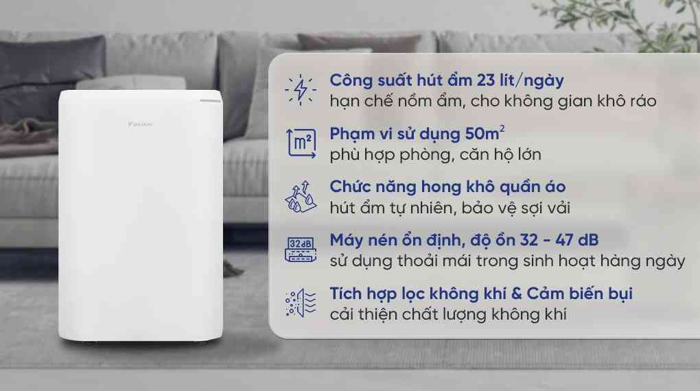 Máy hút ẩm kết hợp lọc không khí Daikin JPF12AV2 23 lít/ngày