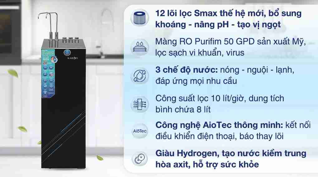 Máy lọc nước RO nóng nguội lạnh Hydrogen Karofi KAD-X59 12 lõi