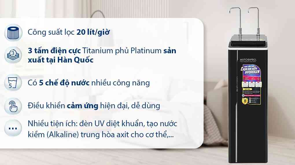 Máy lọc nước RO nóng nguội lạnh Hydrogen ion kiềm Mutosi MP-P89K 9 lõi
