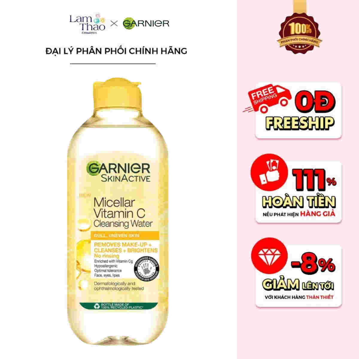 Nước Tẩy Trang Garnier Vitamin C Làm Sáng Da 400ml