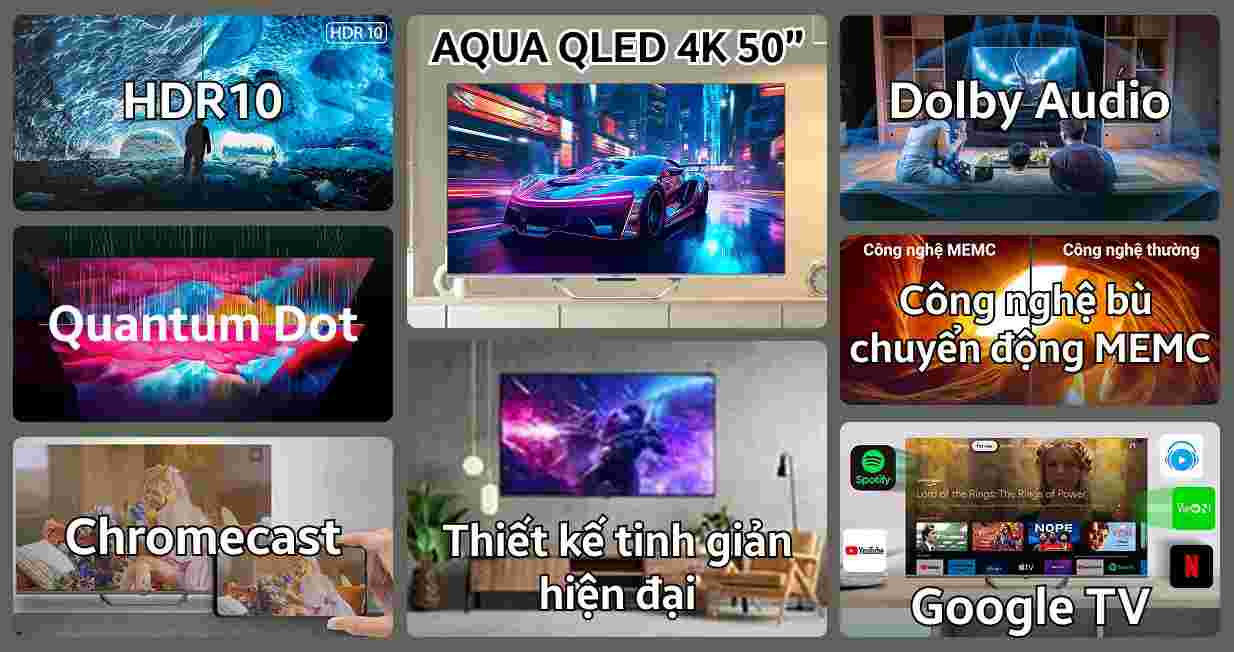 Google Tivi QLED Aqua 4K 50 inch AQT50S800UX
