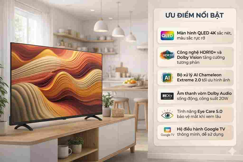 Google Tivi QLED Coocaa 4K 55 inch 55Y68 Pro