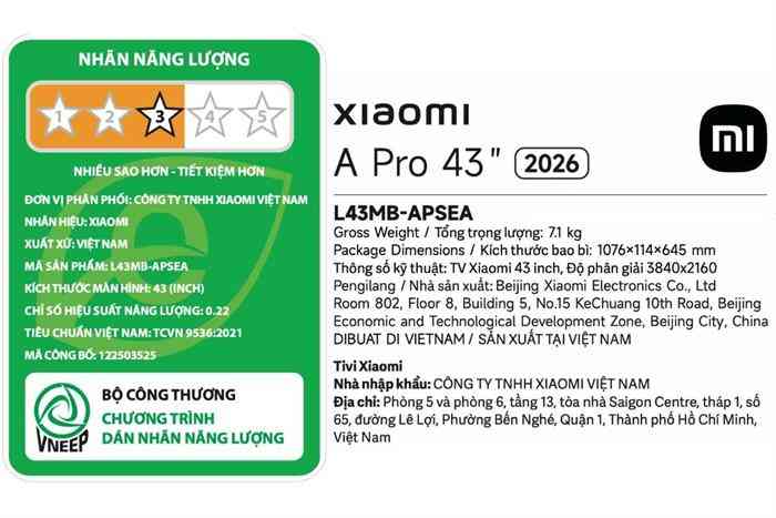 Google Tivi QLED Xiaomi A Pro 4K 43 inch L43MB-ASEA 2026