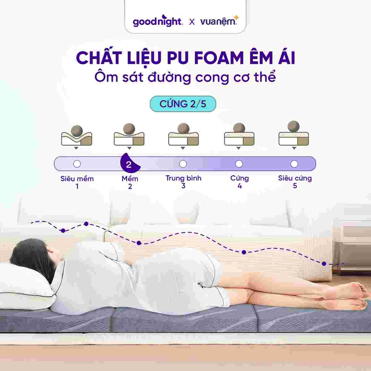 Nệm foam Goodnight Core (Akita) gấp 3 dày 8cm