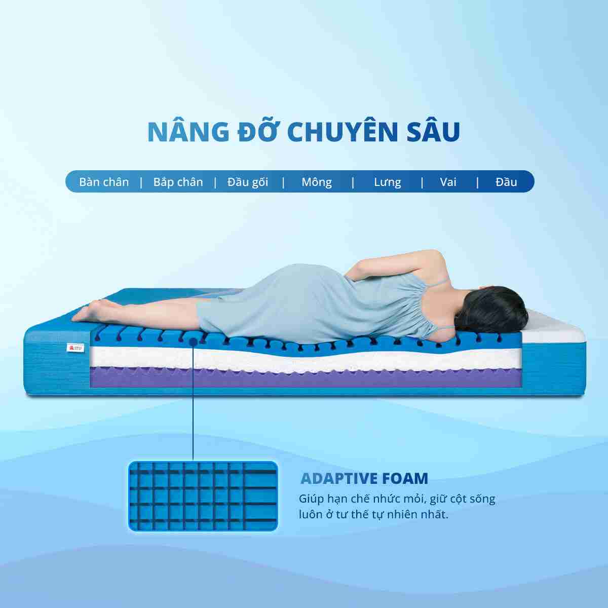 Nệm foam Aeroflow Pride Nhật Bản bảo vệ cột sống