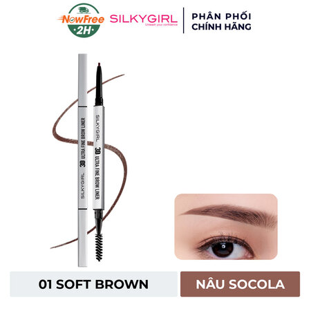 Chì Kẻ Mày Silkygirl Hai Đầu (3D Ultra Fine Brown Liner) Nâu Socola