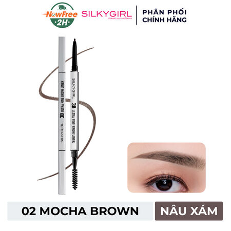 Chì Kẻ Mày Silkygirl Hai Đầu (3D Ultra Fine Brown Liner) Nâu Socola