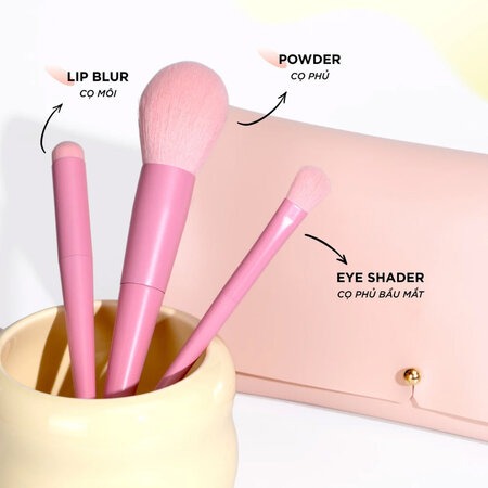 Bộ Cọ Trang Điểm Vacosi 10 Cây Kèm Ví (Candy Puffy Brush Set) 10 Cây Kèm Ví Hồng
