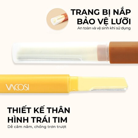 Dao Cạo Mày Vacosi 2 Đầu (Dual-End Eyebrow Razor - Spring Pack) Vàng/Nâu