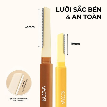 Dao Cạo Mày Vacosi 2 Đầu (Dual-End Eyebrow Razor - Spring Pack) Vàng/Nâu