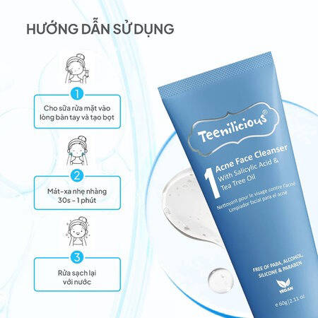Sữa Rửa Mặt Teenilicious Sạch Sâu, Hỗ Trợ Giảm Mụn (Acne Face Cleanser) 60g