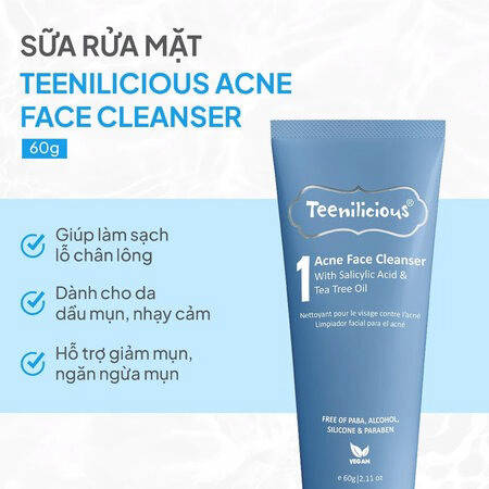 Sữa Rửa Mặt Teenilicious Sạch Sâu, Hỗ Trợ Giảm Mụn (Acne Face Cleanser) 60g